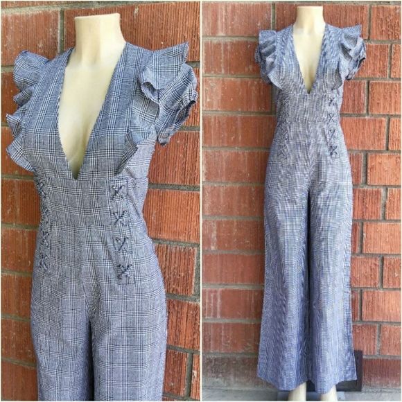 LAST ONE❗CURRENT AIR Plaid Ruffles Detail Jumpsuit - Picture 3 of 11